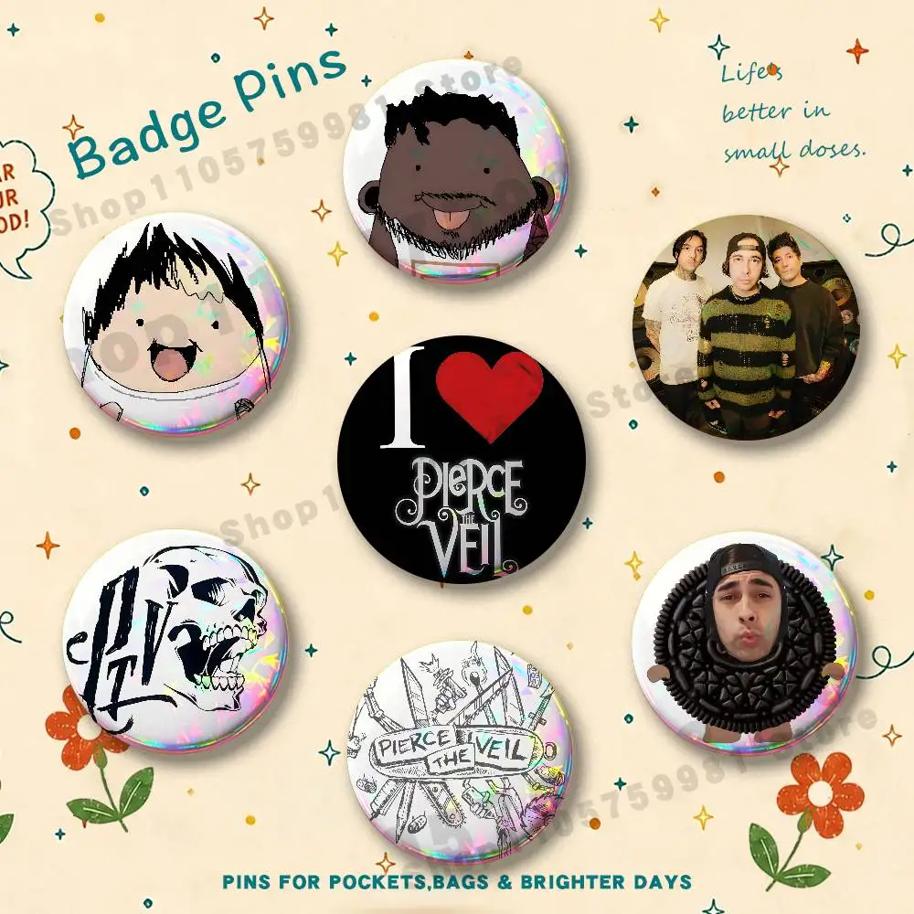 Rock Band P-Pierce The V-Veil Round Pins Cartoon Brooches Stylish Ornament Badge for Backpack Accessorys Gifts