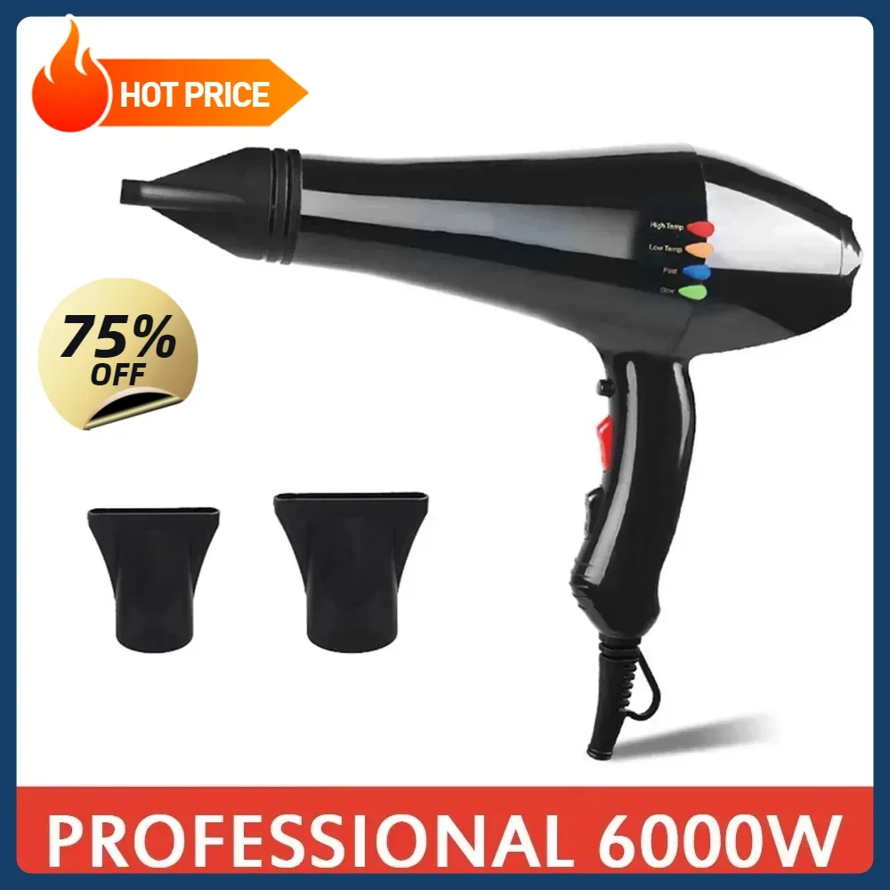 17000RPM High Speed Blow Dryer Super Hair Dryer Negative Ions Strong Wind 6 Gears Low Noise Lightweight Blower 2 Nozzles