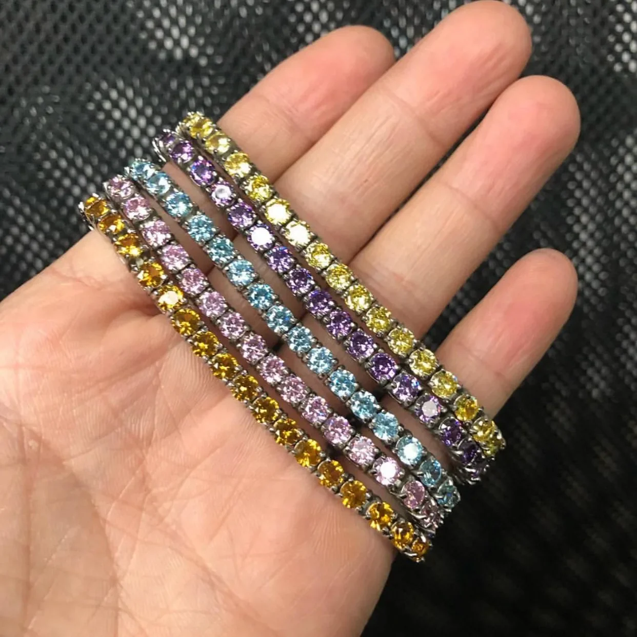 Trendy Tennis Bracelet 4mm Colorful AAAAA cz Stone White Gold Filled Party Wedding bracelets for women Men Chain Fine Jewelry