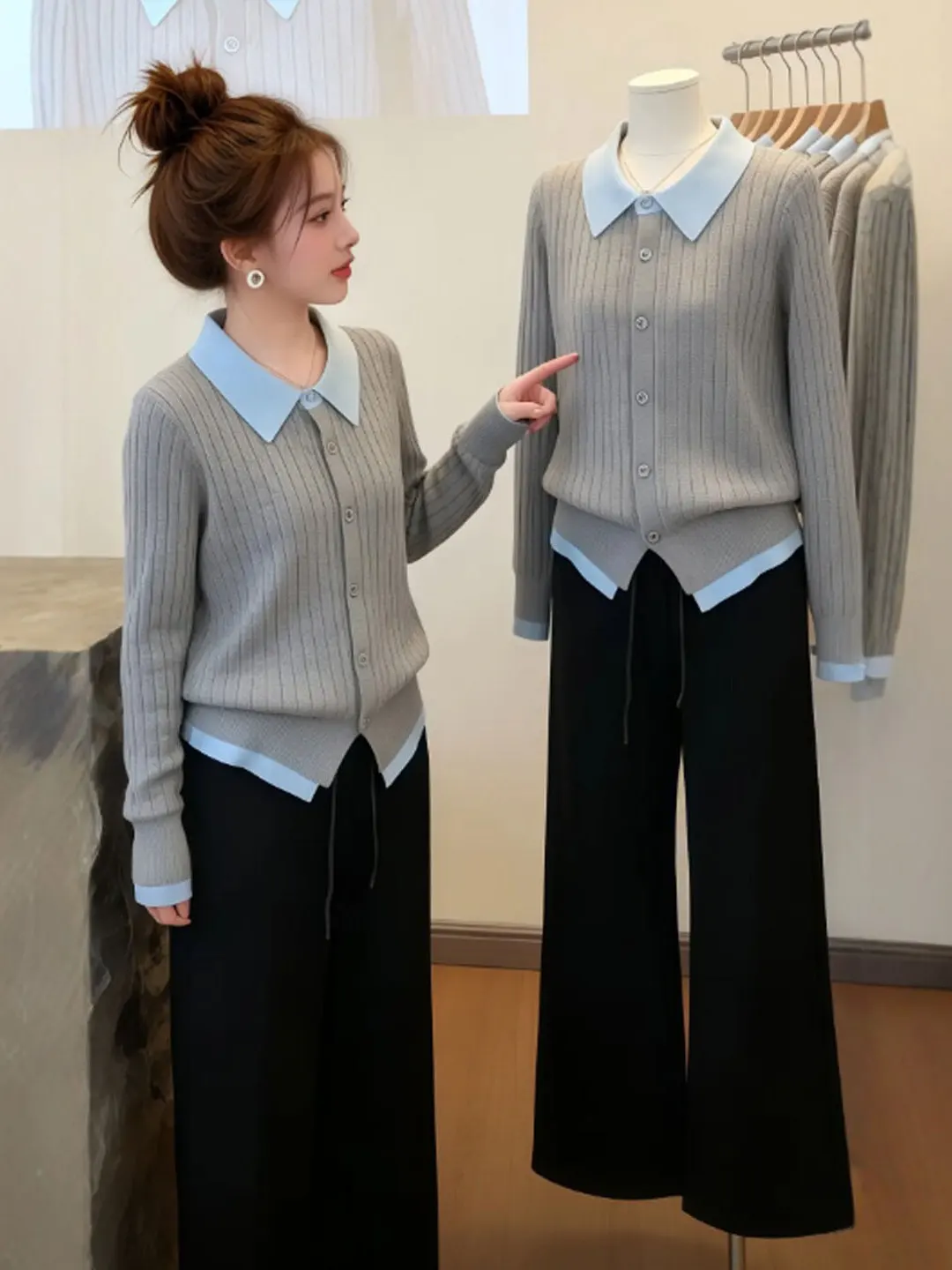 

Korean Sle Unique Knitted Sweater Fake Two-Piece Design Women's Top Spring 2026 Faion Casual Versatile Long Sve C...