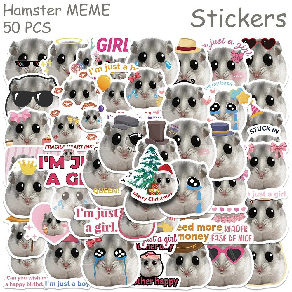 

50pcs Cartoon Cute Hamster Stickers Decals For Phone Scrapbook Skateboard Suitcase Refrigerator Aesthetic Waterproof Stickers