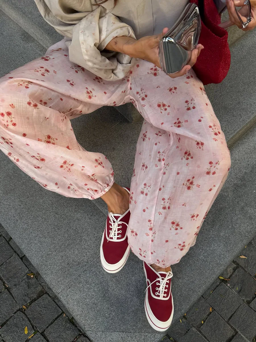 LIinar Women's Printed Balloon Pants 2026 Fall New Arrival Versatile Skinny Loose-Fitting and Slimming Bell-Bottom Pants