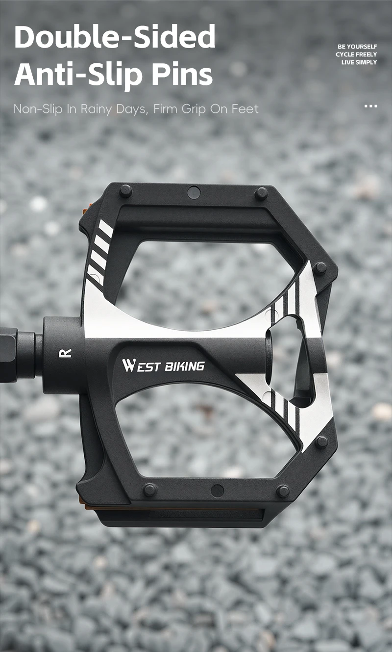 WEST BIKING Flache Fahrradpedale mit doppelten DU-Dichtungslagern, Nylon, ultraleicht, rutschfest, reflektierend, für MTB und Rennräder – Detail 7