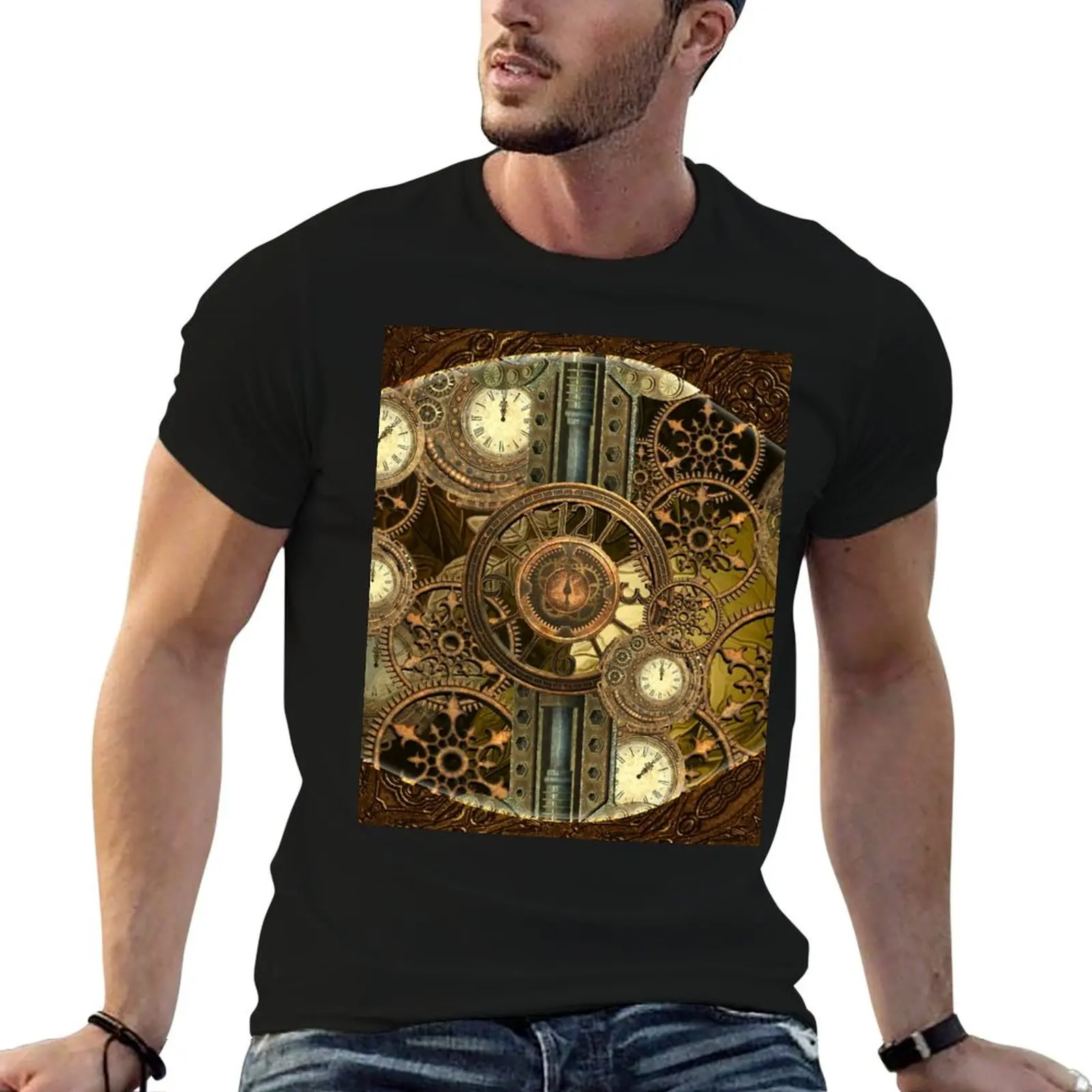 Steampunk, awesome clocks T-Shirt Casual Soft Cotton Short Sleeve Tee