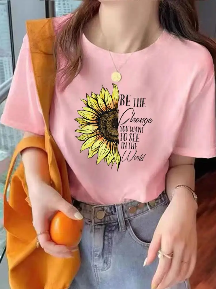 Tee Top Fashion Summer Women Clothes O-neck Print Flower Watercolor Trend 90s Short Sleeve Clothing Graphic T-shirt T Shirt