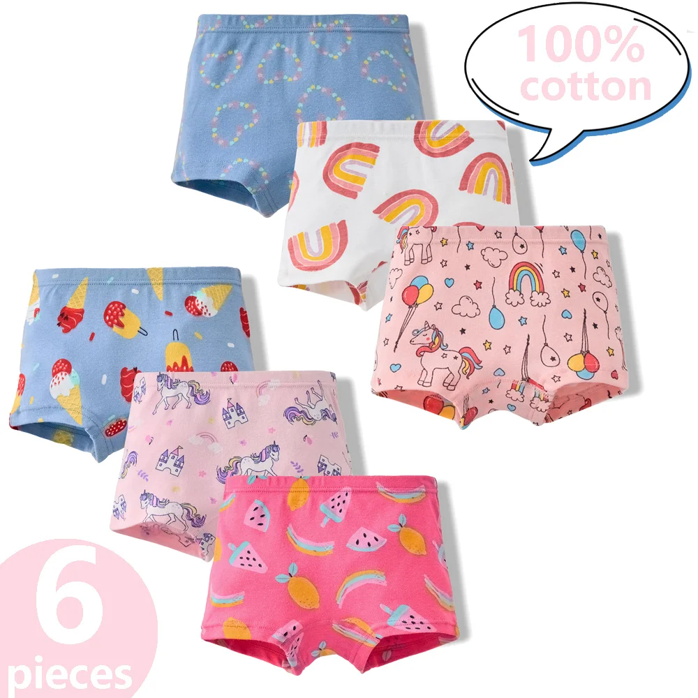3/6 Pcs Children\'s Girls Panties Sets 100% Cotton Pretty Cartoon Unicorn Print Underwear For Girl Infant Undies Boxer Breathable