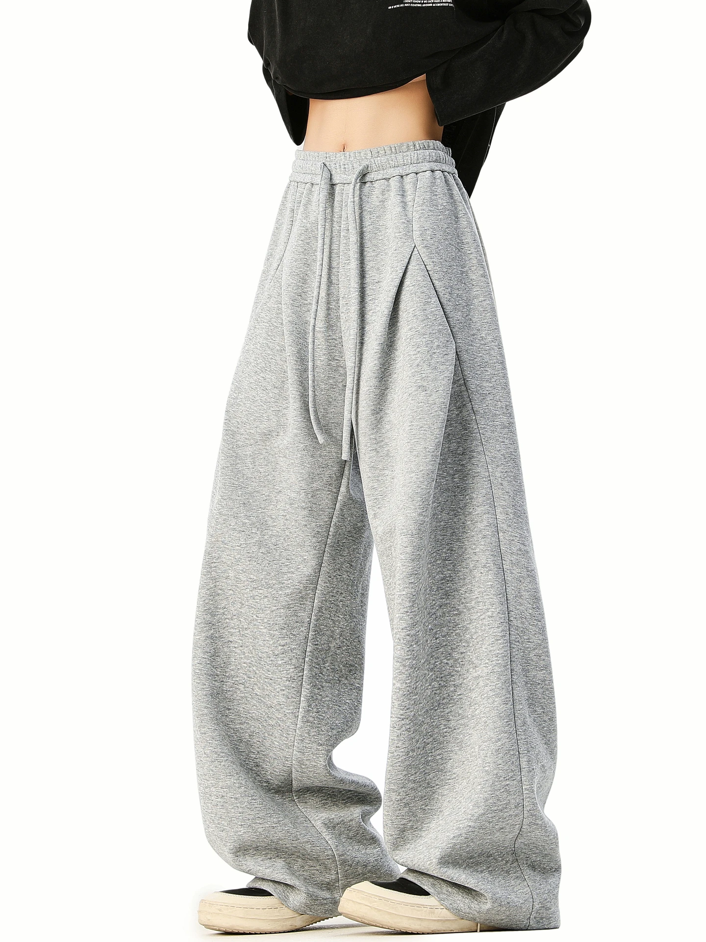 

Повседневные свободные мужские спортивные брюки, складные прямые спортивные штаны на шнурке, тяжелые базовые цвета, модный бренд