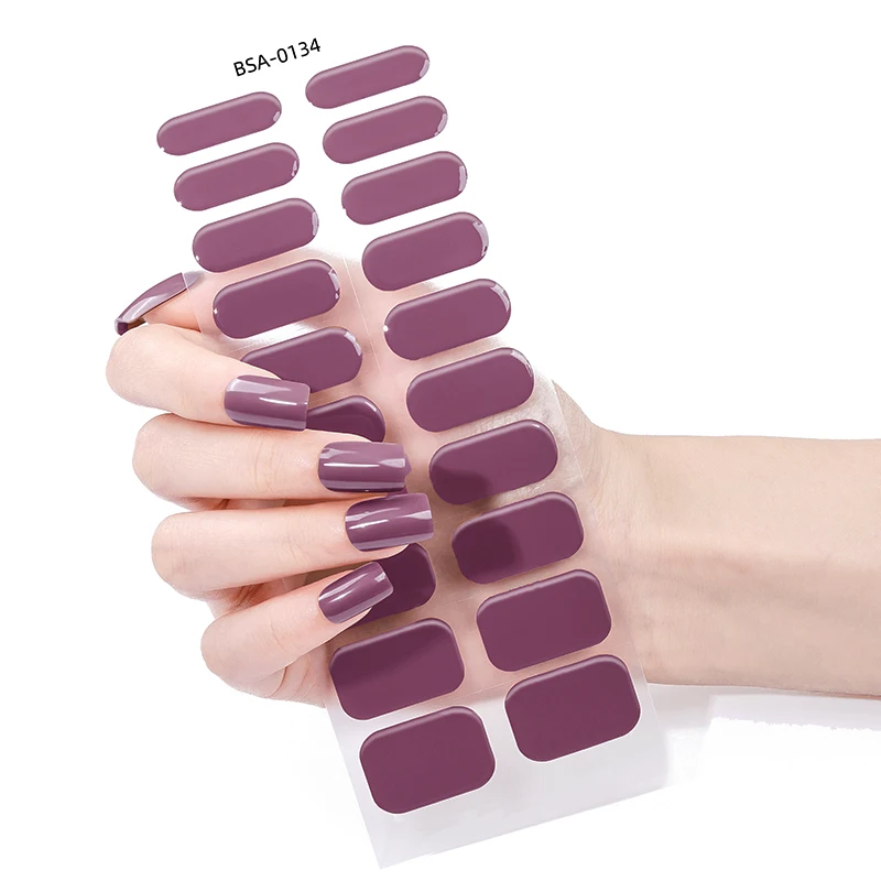 

22Tips Deep Purple Gel Nail Strips Full Cover Soild Color Long-Lasting Baking-Free Gel UV Nail Stickers DIY Manicure Decoration
