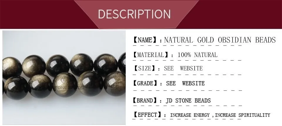 Naturstein Goldener Schwarzer Obsidian Perle Glänzende Runde Lose Edelsteinperle für Schmuckherstellung DIY Armband Halskette Zubehör 15" – Detail 2