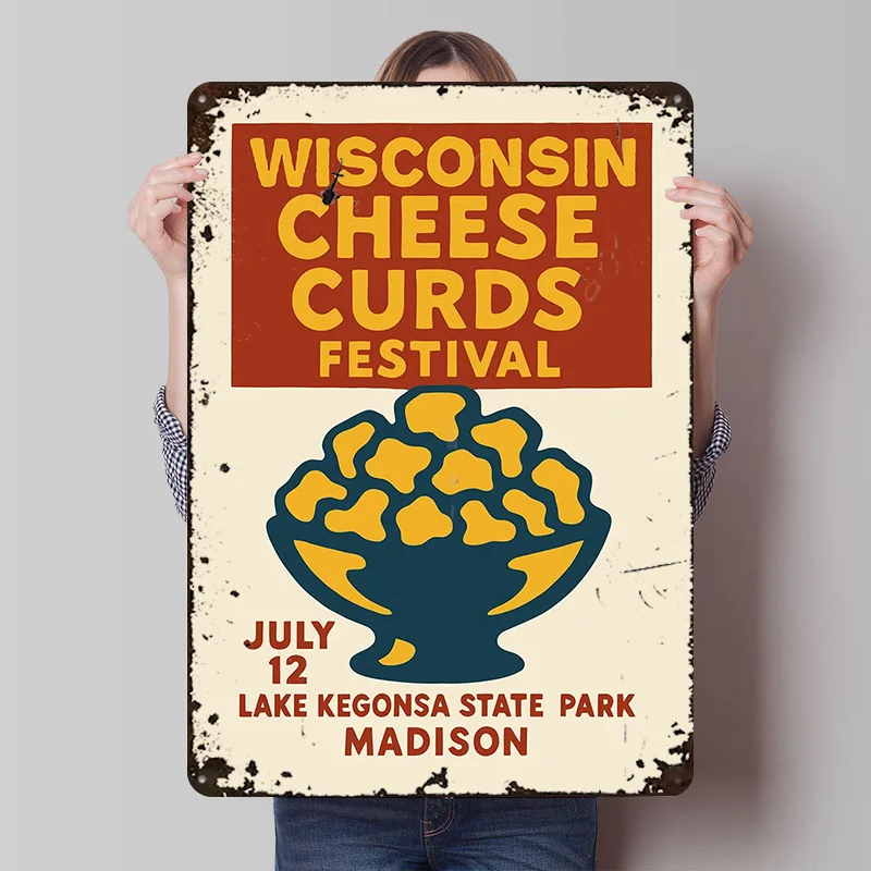 Cheese Curds Festival Tin Poster Customized Wall Art Retro Vintage Metal Signs for Fans Room Interior Accessories Custom Sign