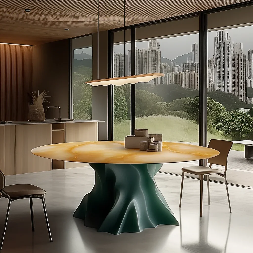 A Round Luminous Jade Dining Table High-end Light Luxury Marble Custom Luxury Stone Modern Simple Villa Home