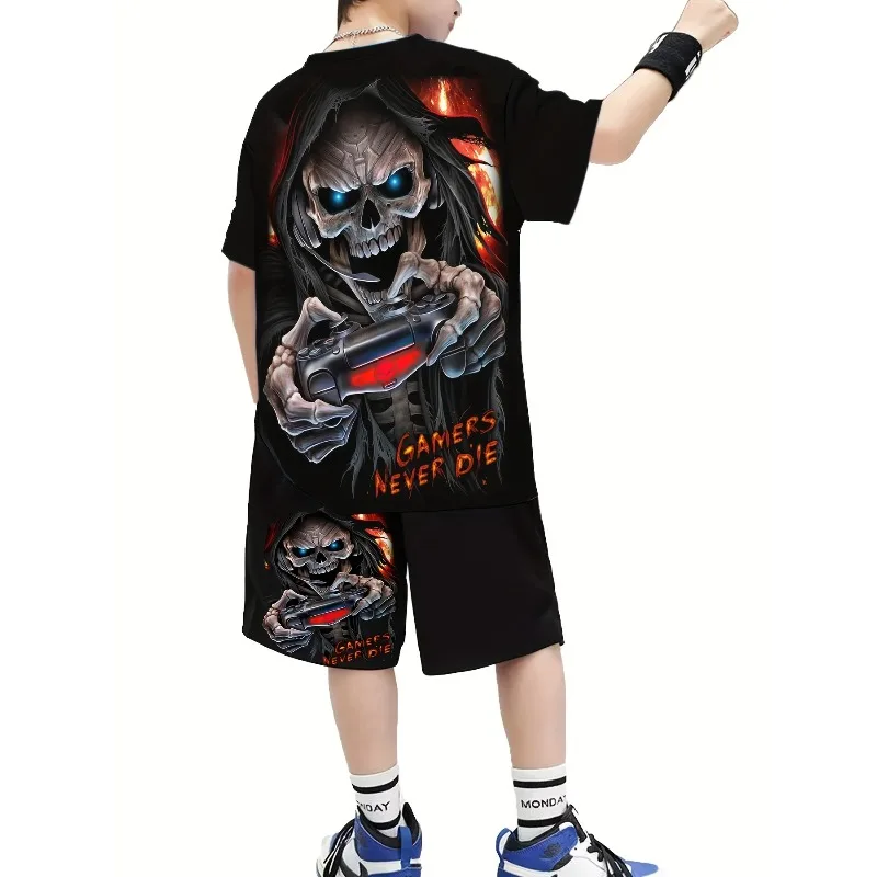 2025 3D Printed Men's Daily Casual Sports Street Summer Round Neck Short Sleeved T-shirt Shorts Set Personality