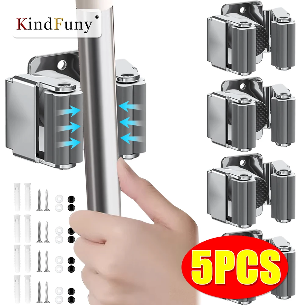 Stainless Steel Mop Clip Holder Wall Mounted Storage Rack Mop Brush Broom Stand Hanger Kitchen Bathroom Organizer Shelf Accessor