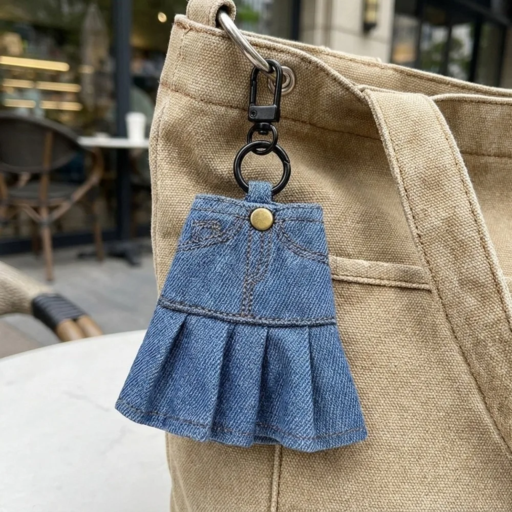 Quirky Creative Mini Denim Jeans Pen Holder Denim Blue Skirt Keychain Lightweight Bag Charm Stationery Pouch Student
