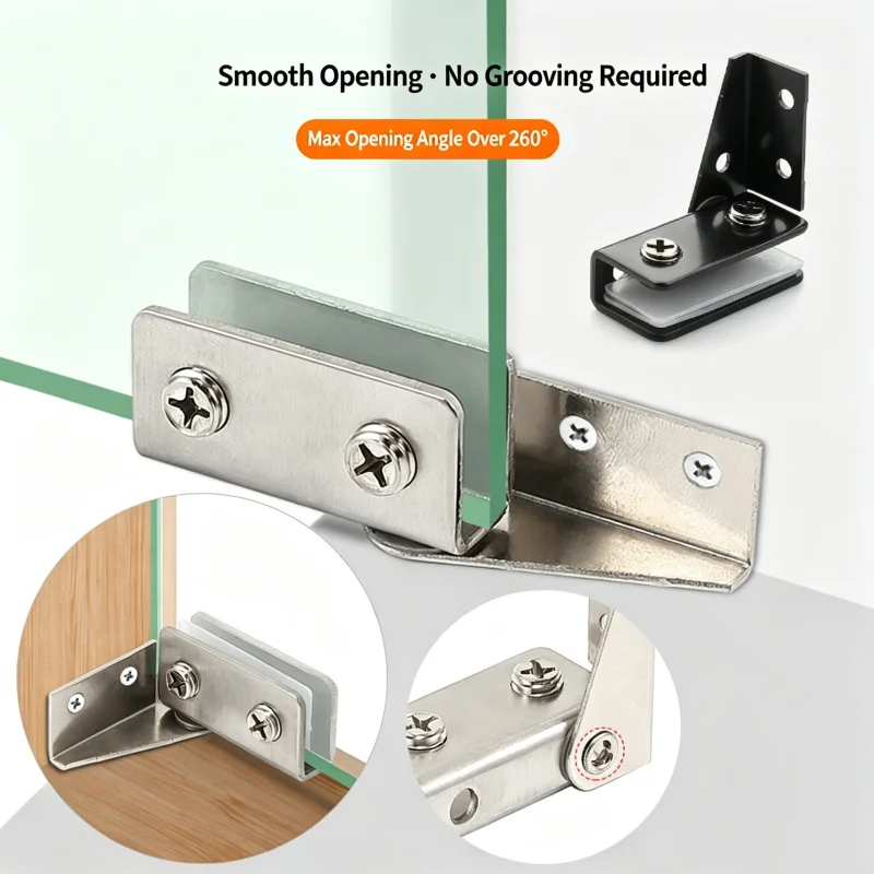 2pcs Glass Pivot Hinge Glass Door Hinge Display Cabinet Stainless Steel Rotating Hinges Clamp Furniture Hardware