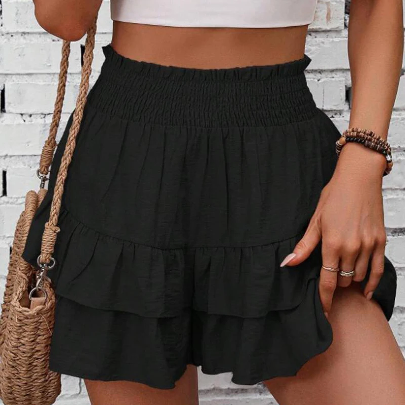 Women High Waist Pleated Skirt Summer Chic Casual Solid Mini Skirt Hang Feeling Versatile Shorts Skirts Fashion Wide Leg Shorts