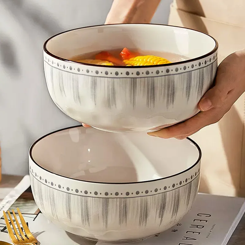 Japanese Ceramic Soup Bowl Large Household Noodle Bowl Advanced Sense River Snail Basin Creative Kitchen Simple Decoration