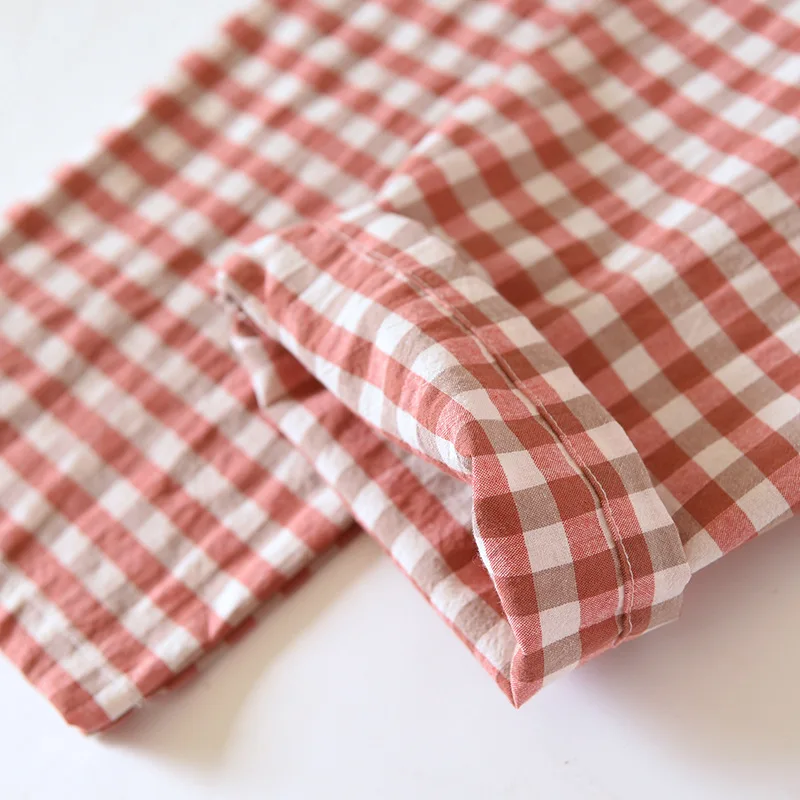 2026 Neues Japanisches Frühlings- und Herbst-Pyjama-Set für Paare, 100% Baumwolle, Herren- und Damen-Plaid-Langarm-Zweiteiler für Zuhause – Detail 24