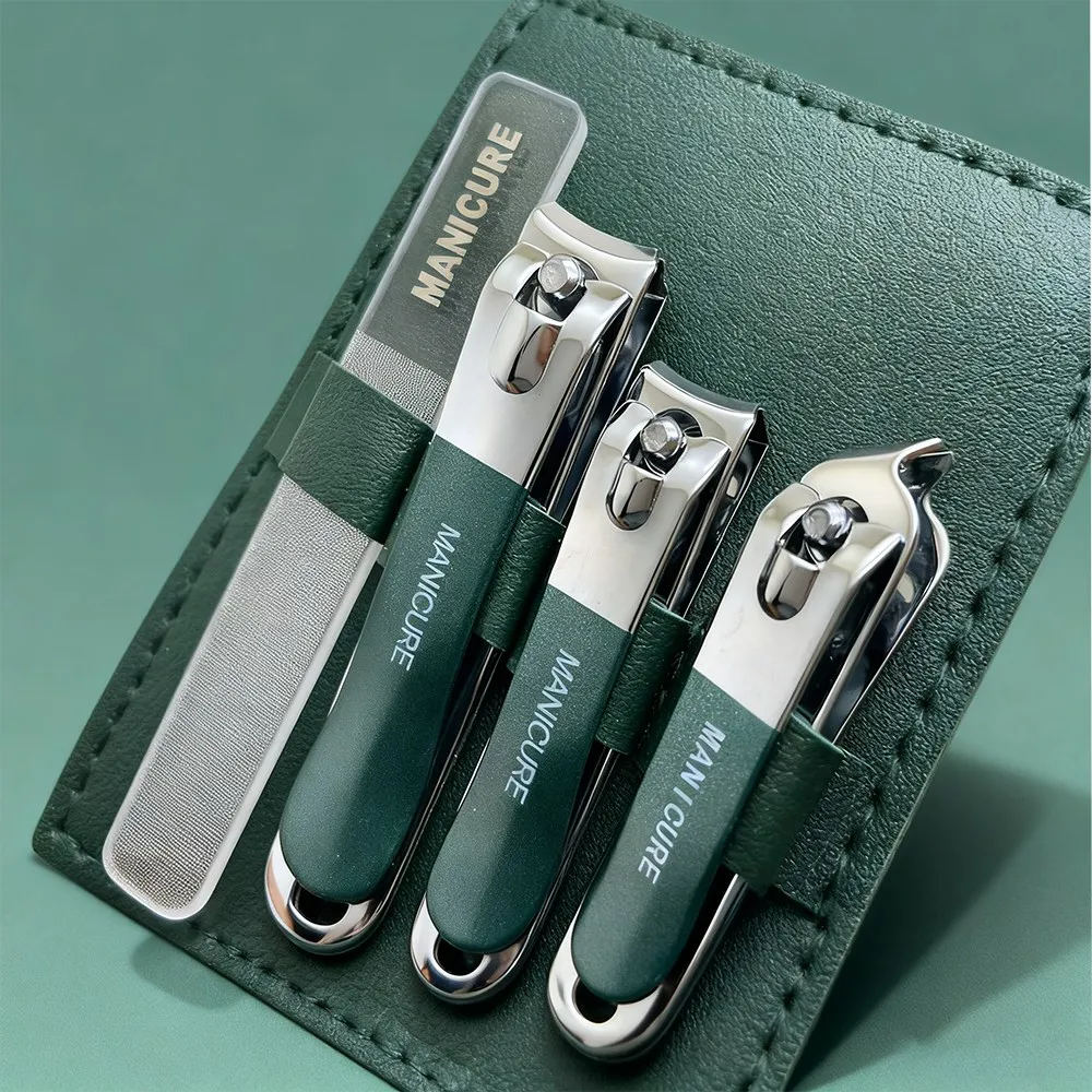 Nail Clippers Set 4 Pcs with Rotating Leather Bag Professional Trimmer Pedicure Care Tools Manicure Set Home Care Gift