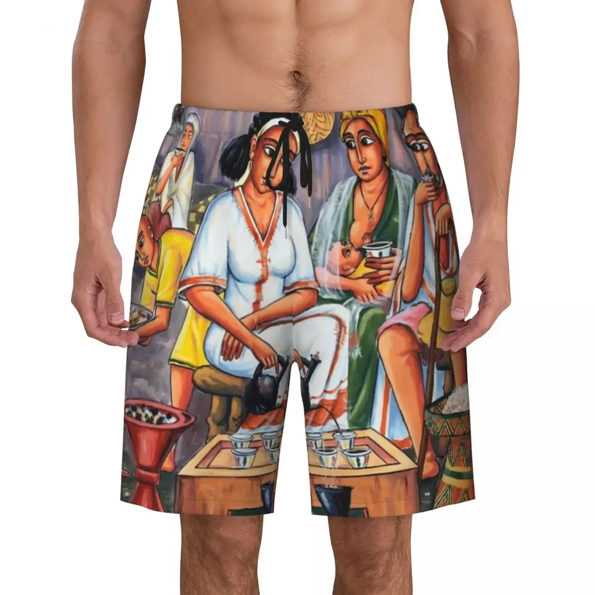 Bañador con estampado de Ceremonia del café etíope para hombre, traje de baño de secado rápido, pantalones cortos de playa