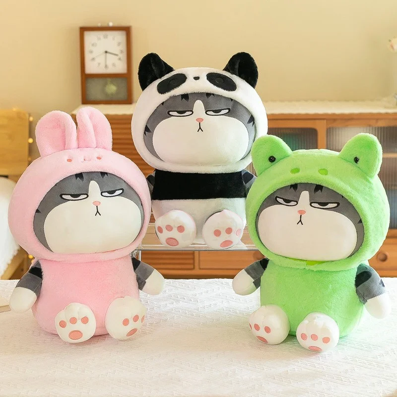 22/40cm Cartoon Tabby Cat Doll Plush Toy Small Squishy Hooded Dressed Panda Frog Bunny Plushie Peluche Cosplay Animal Kids Gift