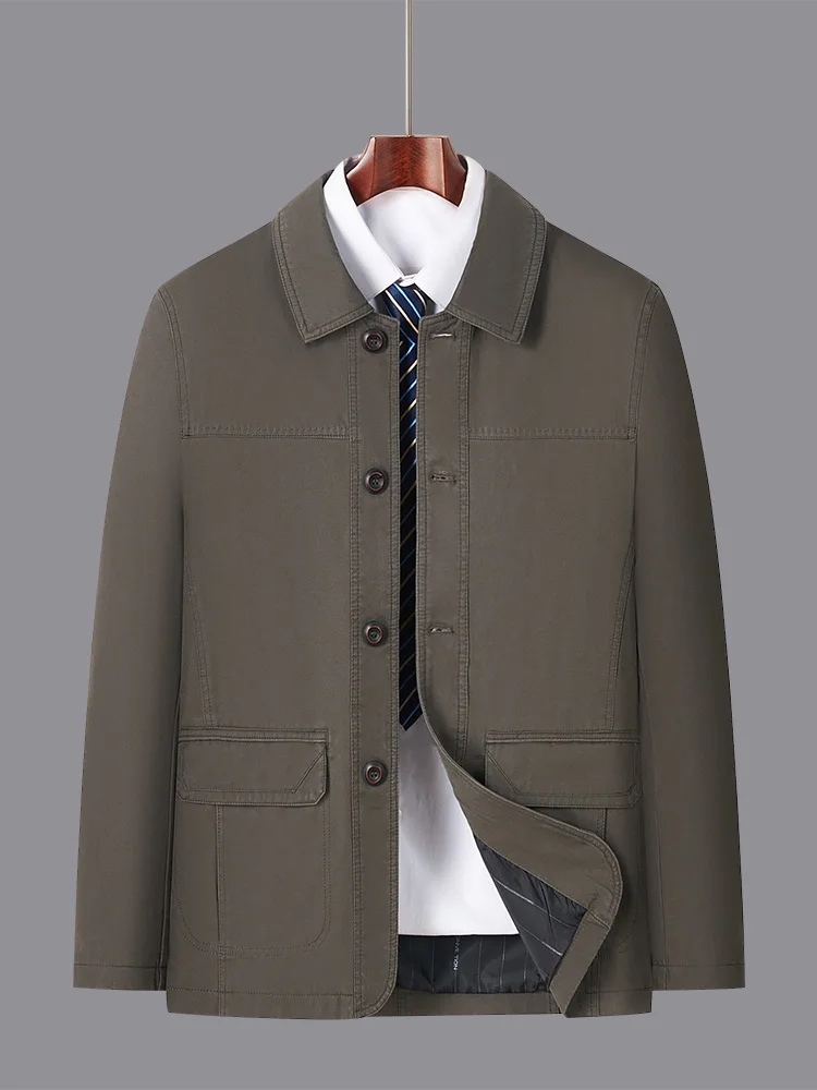 Jaqueta Cardigan Casual Masculina de Primavera e Outono, Ajuste Solto, Gola Alta, Tecido Fino de Aodão, Roupas para Pais, A...