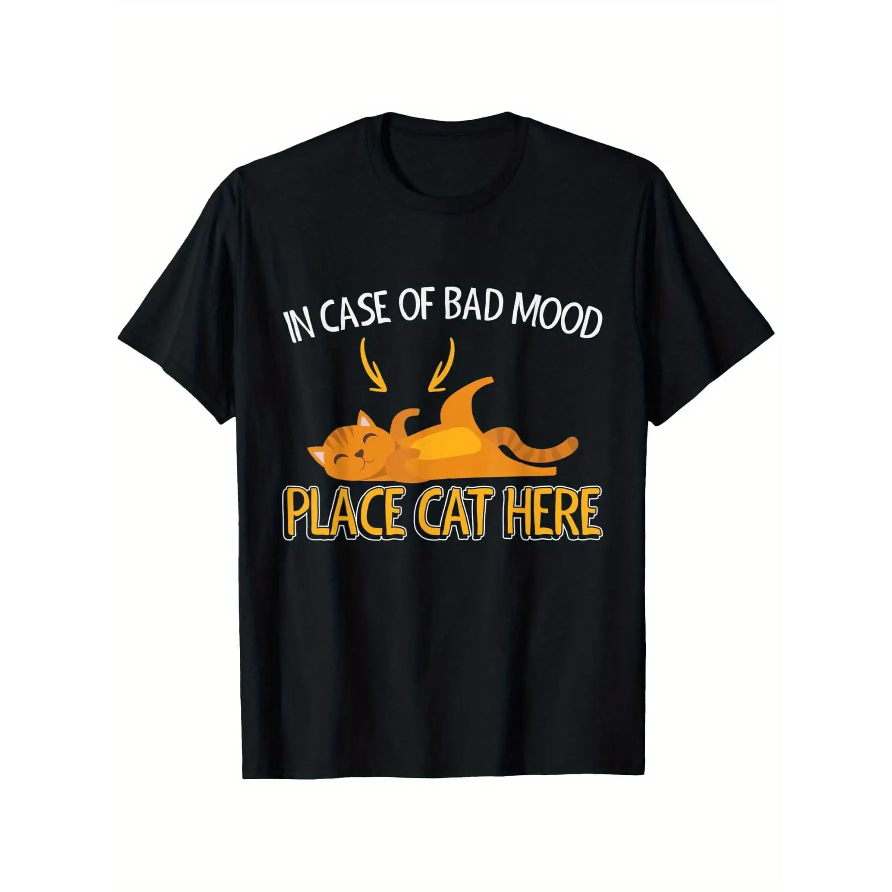 

Funny Cat T-shirt Men Women In Case Of Bad Mood Place Cat Here Graphic Tee Cat Lover Gift Pet Owner Humorous Top