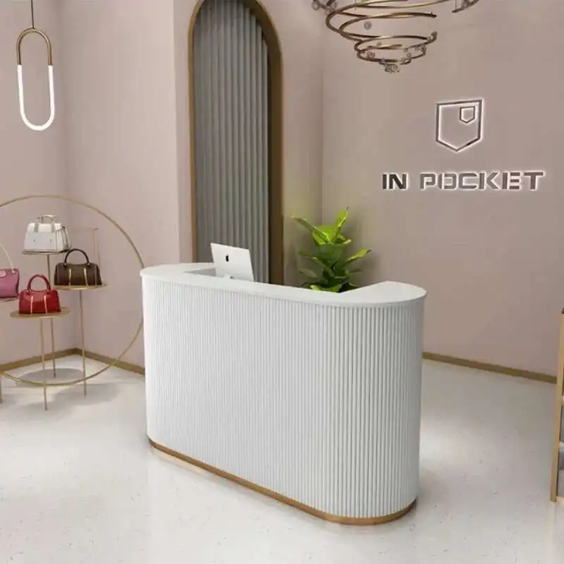

Beauty Salon Modern Reception Desks Italian Minimalism White Customer Center Counter Hostel Atril Furniture Receptionsdisk FYRD