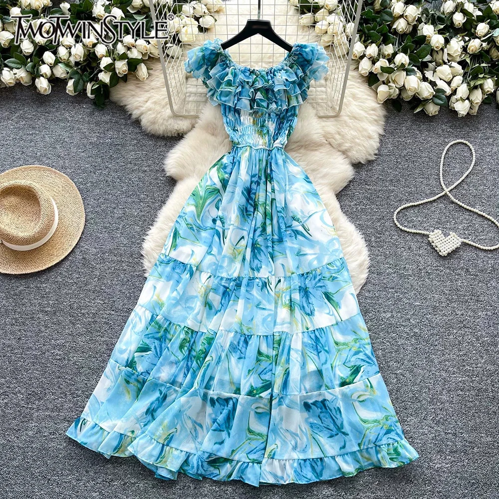 

TWOTWINSTYLE Designer Slimming Folds Dresses For Women Round Neck Sleeveless High Waist Casual Dress Female Fashion KDR542928