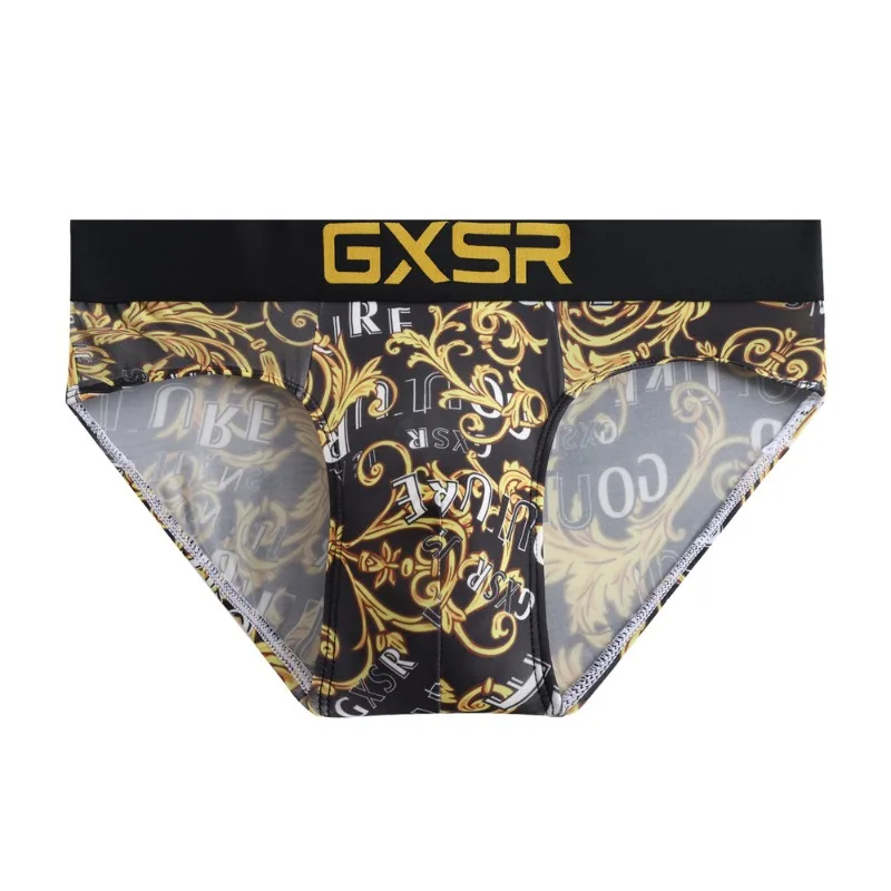 Personalized GXSR Men's Ice Silk Loose, Stylish, Pattern Pouch Elastic, Breathable and Comfortable Triangle, Pants