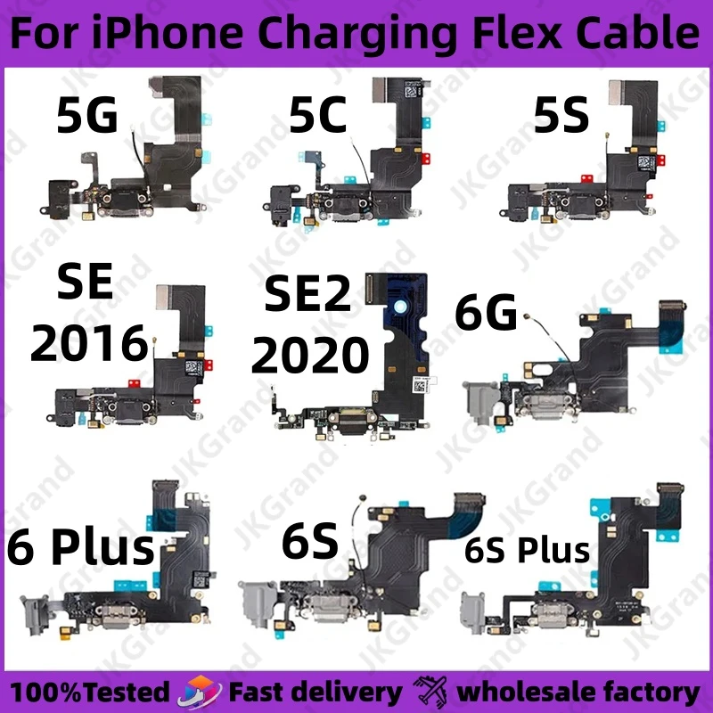 

For iPhone 5 5S 5C SE 6 6S Plus Charging Flex Cable USB Charger Port Dock Connector Socket Board Microphone Headphone Jack Plug