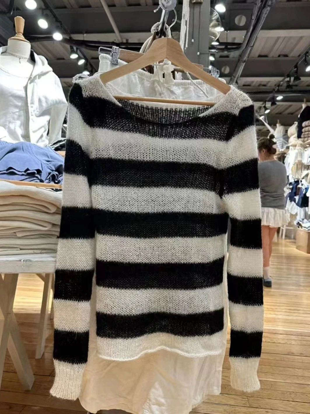 Stripes Classic Thin Sweater Woman Clothes Slash Neck Long Sleeve Knitted Pullover Autumn Casual Vintage Y2k Jumper Tops Chic