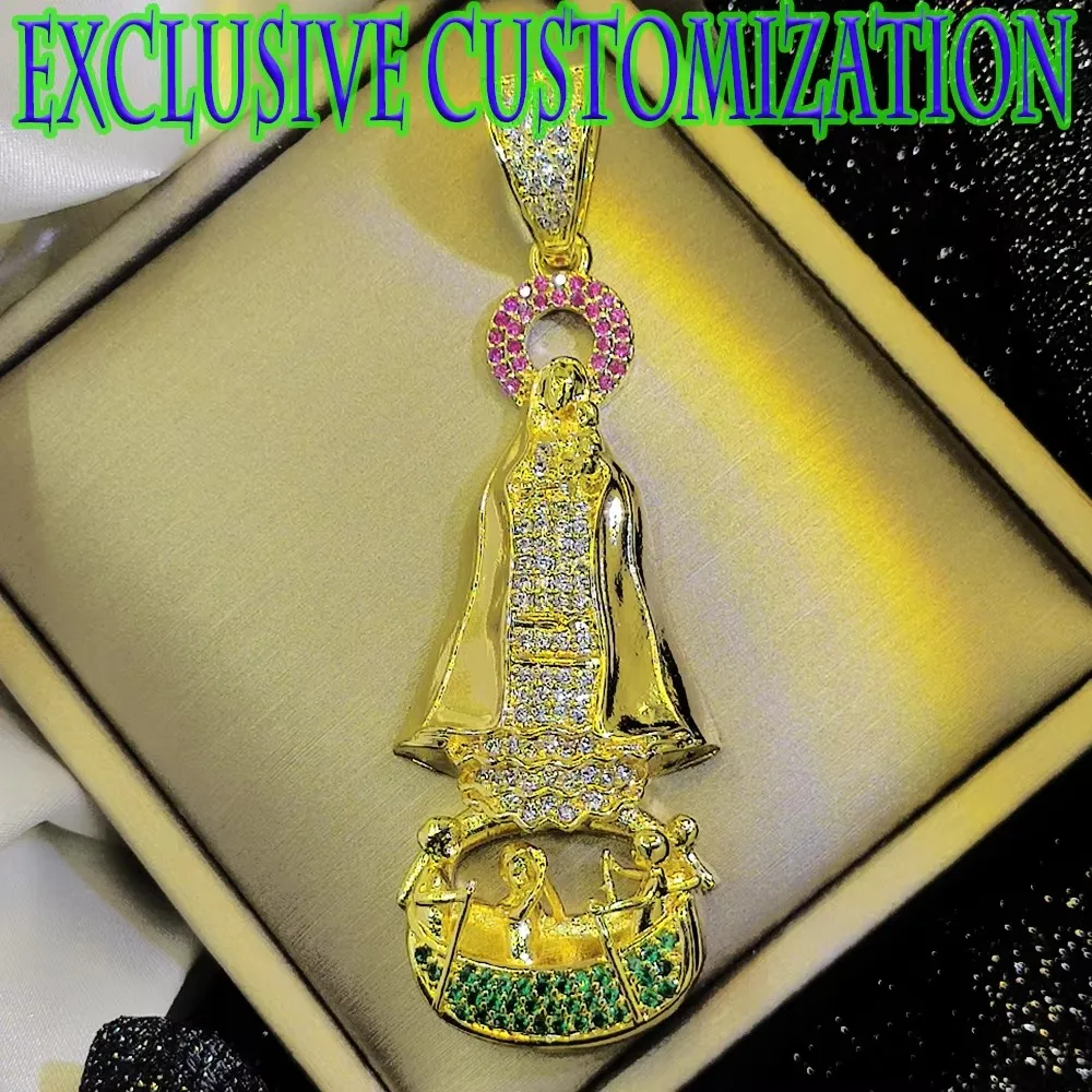 Exclusive custom trendy necklace, luxurious diamond studded Virgin Mary pendant, 18K gold plating, hip-hop fashion decoration