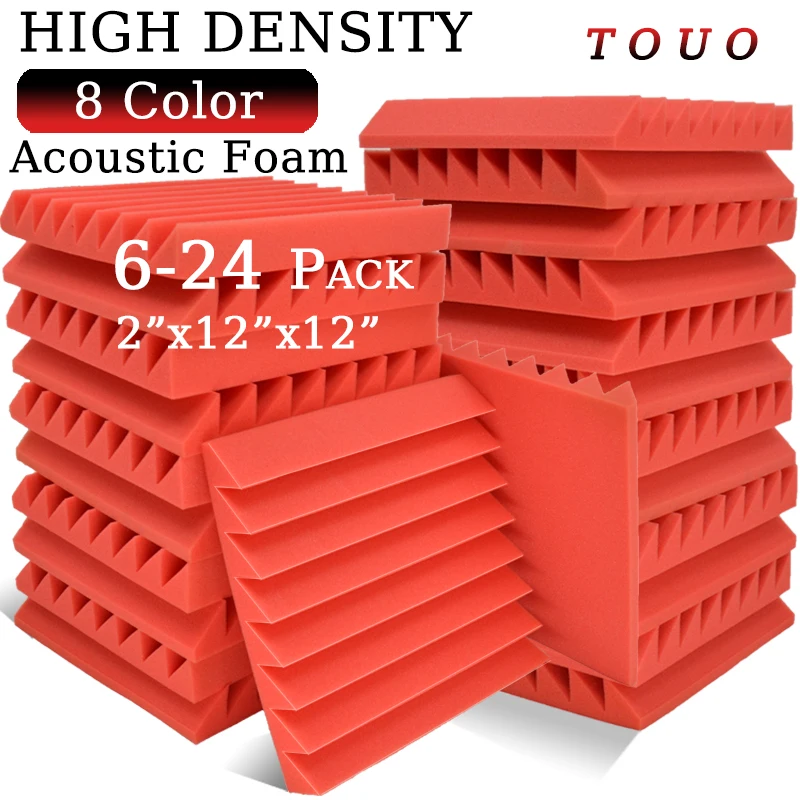 

TOUO Acoustic Foam Panels 6-24 Pcs White Studio Wedge Tiles Sound Proof Foam Panels Sound Proofing Padding For Wall