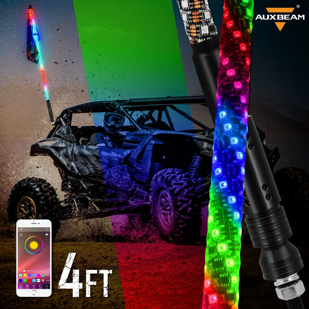 

12V RGB LED Whip Lights 3/4/5FT Multi-color LED Flagpole Lamp APP bluetooth Control Waterproof for Buggy ATV UTV Truck Offroad