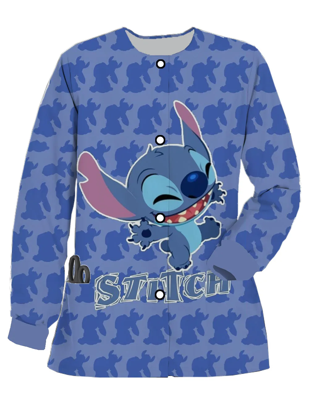 Women's Spring and Autumn Long Sleeve Scrub Nurse Uniform Disney Stitch Print Doctor Comfortable Work Uniform Jacket