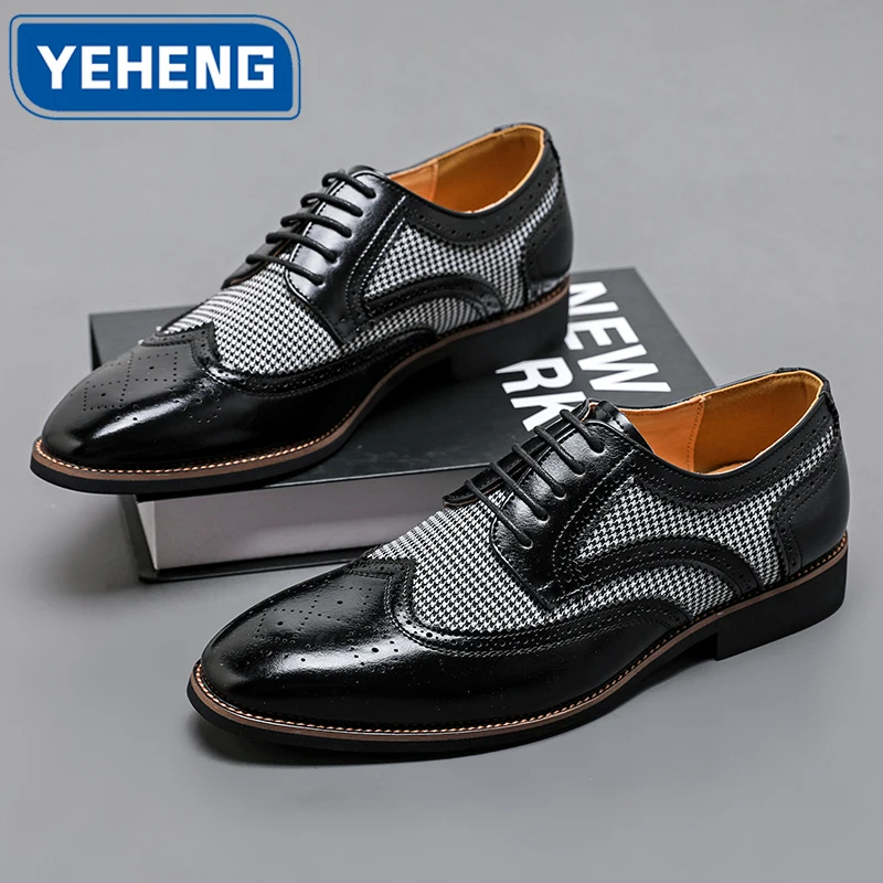 

Осенние британские двухцветные туфли-броги, мужские кожаные дизайнерские повседневные туфли с низким вырезом, дышащие офисные повседневные туфли-оксфорды