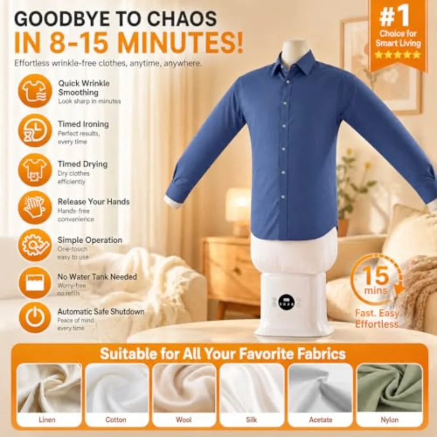 Home travel use: 1250W automatic ironing machine with hot air dryer, inflatable bags and weights, hands-free wrinkle remover fo