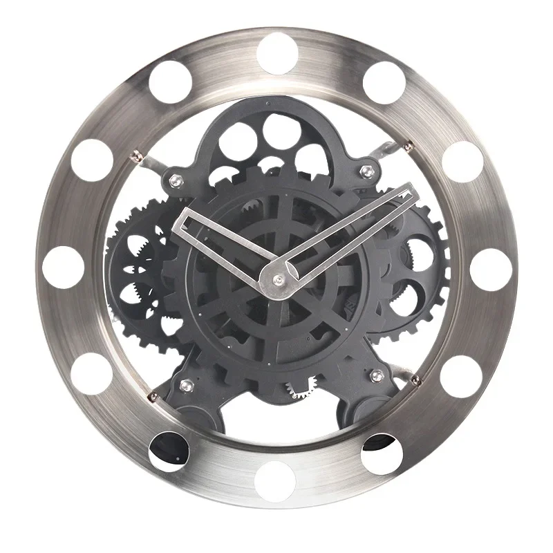 Mechanical Gear Wall Clock Metal Industrial Design Silent Non Ticking Open Face Modern Luxury for Office Living Room Decor