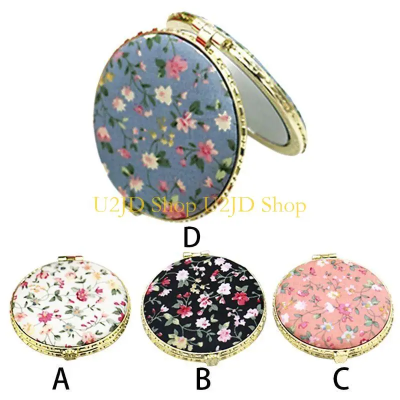 

U2JD 1 шт., мини-круглое карманное складное зеркало для макияжа, винтажное, двустороннее, с цветочным принтом