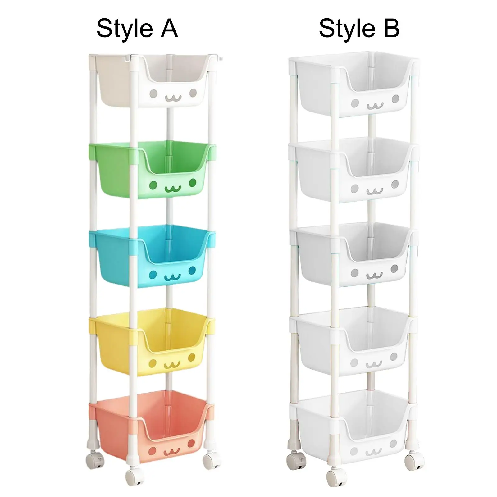 5 Tier Rolling Storage Carts with Wheels 5 Tier Trolley Rack Movable Storage Rack for Laundry Room Garage Bedroom Office Kitchen