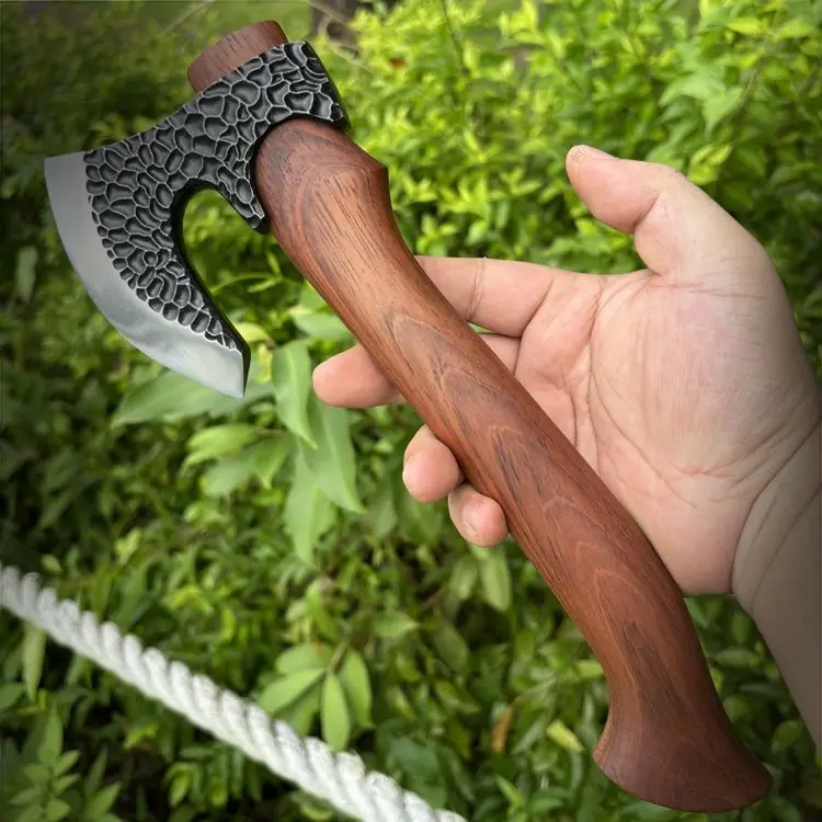 

Manganese Steel Hand Forged Tactical Axe Sandalwood Handle Outdoor Multifunctional Household Logging and Chopping EDC Tool