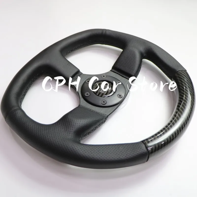 13nch D Shape Steering Wheel Deep Corn Middle carbon stripe Chrome Spoke Sports Steering Wheel