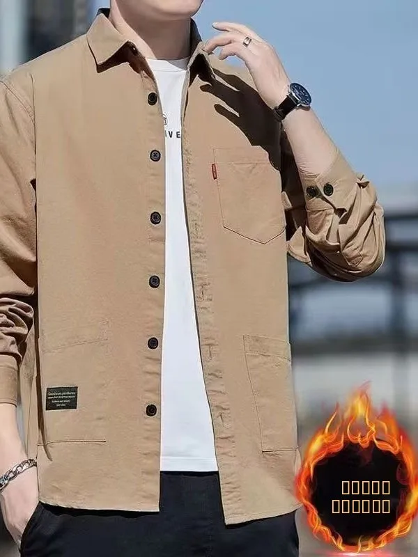 

Мужская теплая осенне-зимняя верхняя одежда из чистого хлопка с длинными рукавами, на флисовой подкладке, с множеством карманов, повседневный стиль