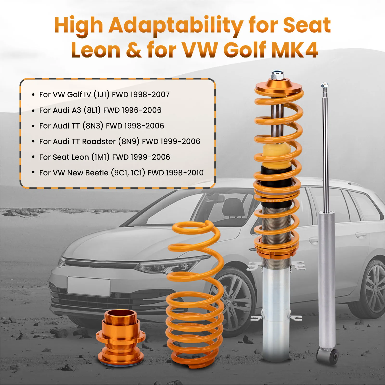 Coilover Suspension Kit for VW Golf mk4 Seat Leon Mk1 1.8/T/16V/1.9SDi/1.9TDi