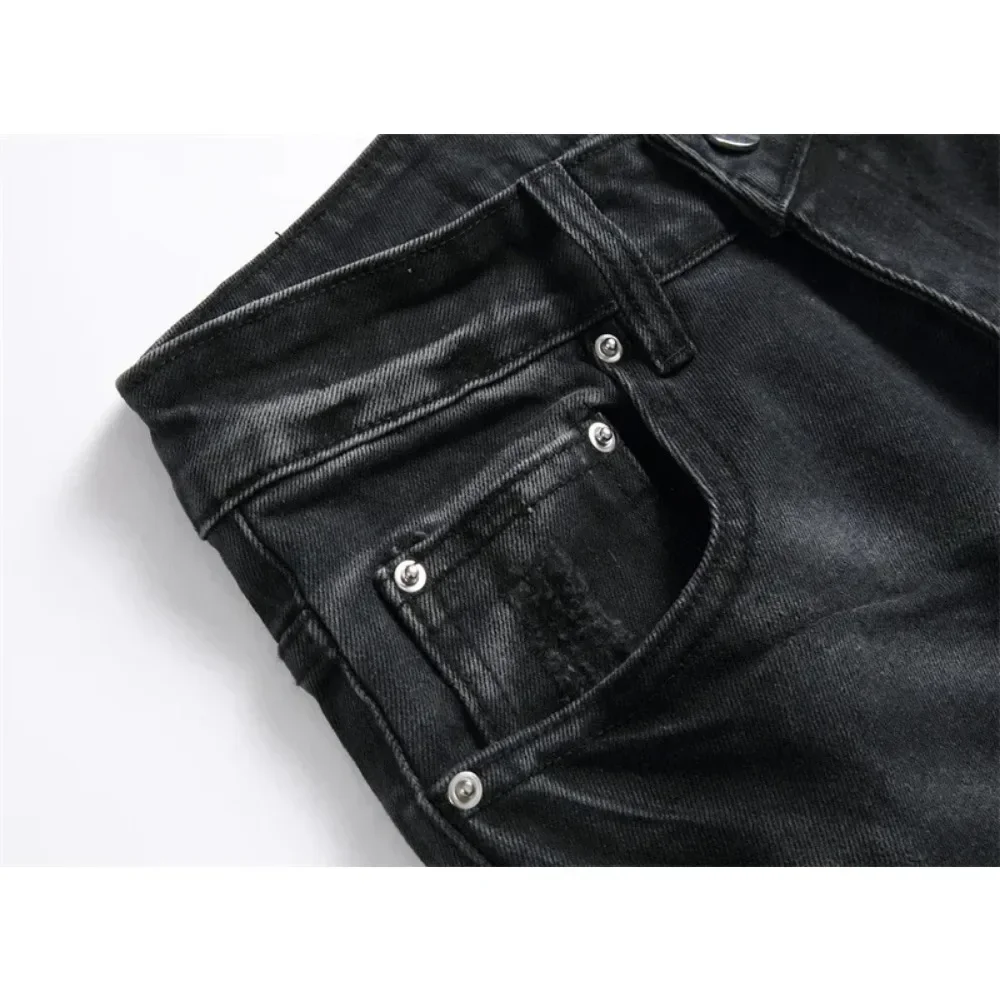 Pantalones de mezclilla elásticos para hombre, Jeans con bordado de agujeros negros, escena informal de moda, calidad de exportación, nuevo estilo