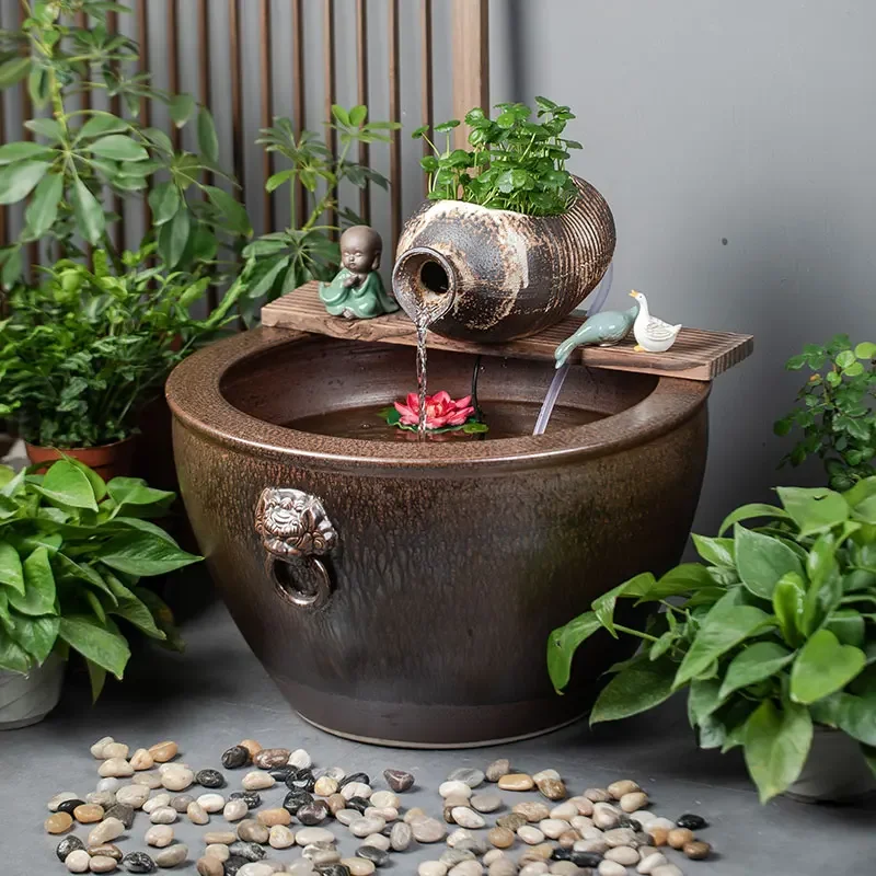 Commercial landscaping ceramic large tank balcony floor goldfish tank ceramic pot circulating water old-fashioned water tanks