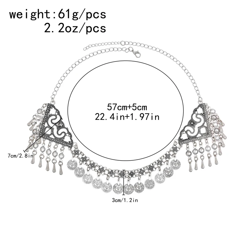 Kazakh Ethnic Coin Tassel Pendant Hair Accessories Necklace Alloy Festival Banquet Featured Women Jewelry