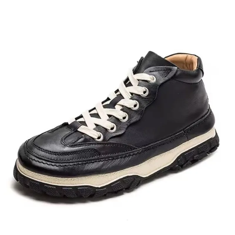 

Женские ботильоны на плоской платформе в стиле ретро, короткие ботинки на шнуровке, обувь на платформе, роскошные повседневные ботинки из натуральной кожи для ленивых