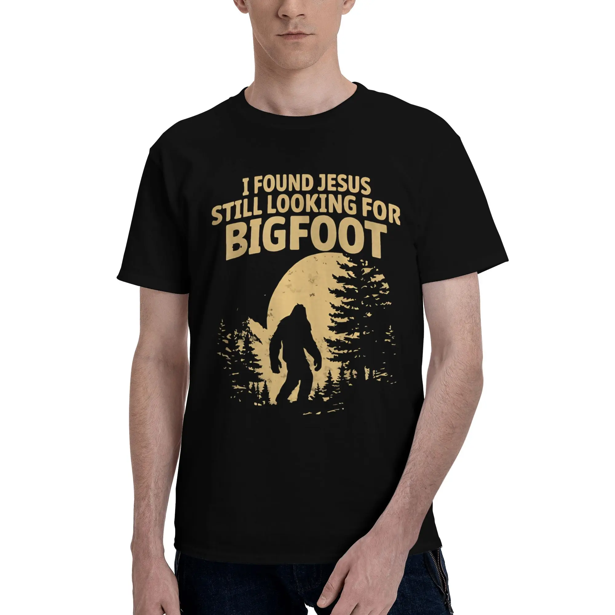 Mens Womens I Found Jesus Still Looking For Bigfoot Funny T Shirt Cotton Graphic T-Shirt  Clothing Outfits